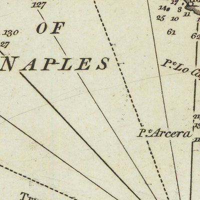 Antigua carta náutica del Golfo de Nápoles por Heather, 1802: Monte Vesubio, Capri, Costa de Amalfi, Sorrento 