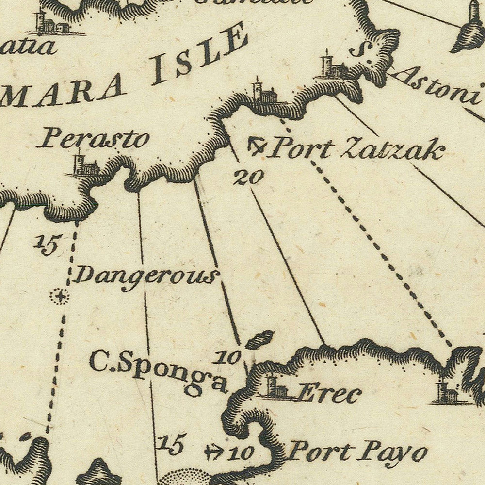Carta Náutica de las Islas Marmara Antiguas por Heather, 1802: Turquía, Dardanelos, Bósforo, Troya Antigua 