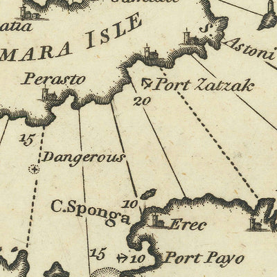 Carta Náutica de las Islas Marmara Antiguas por Heather, 1802: Turquía, Dardanelos, Bósforo, Troya Antigua 