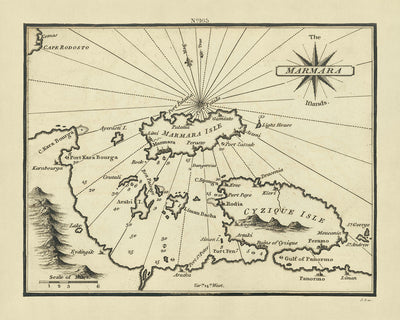 Carta Náutica de las Islas Marmara Antiguas por Heather, 1802: Turquía, Dardanelos, Bósforo, Troya Antigua 