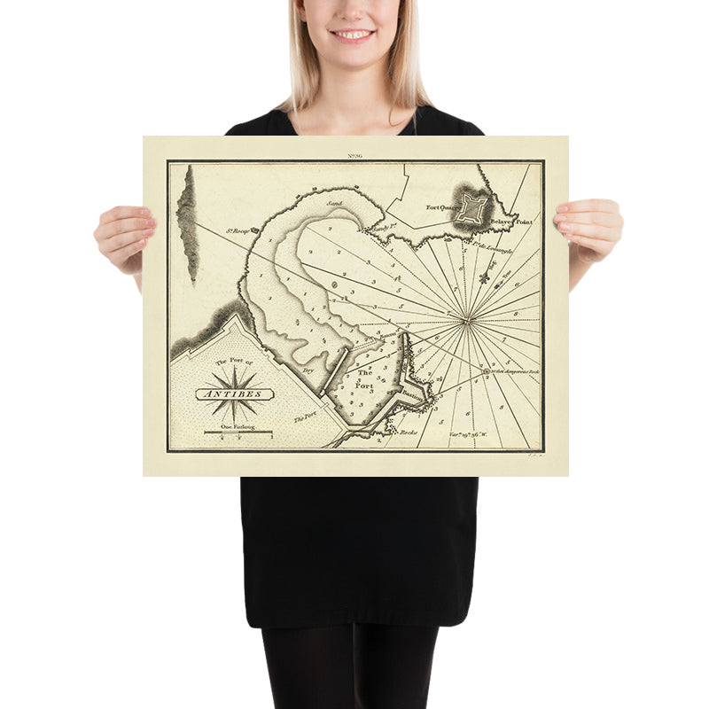 Carta Nautica del Vecchio Porto di Antibes di Heather, 1802: Forte Carré, Baie des Anges, Isole di Lérins 