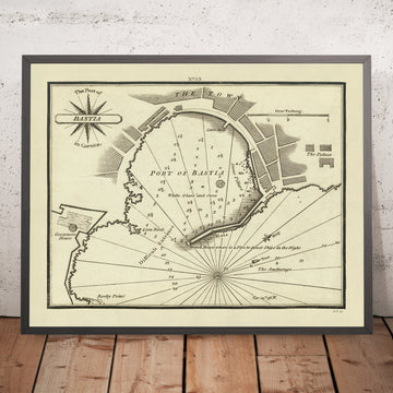 Old Port of Bastia Nautical Chart by Heather, 1802: Corsica, Soundings, Navigational Aids