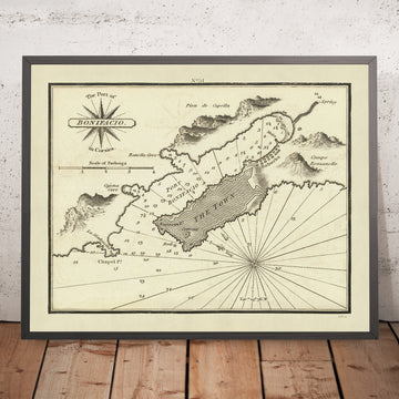 Vieux Port de Bonifacio, Corse Carte Nautique par Heather, 1802 : Ville, Profondeurs, Forteresse, Anse Ranella 