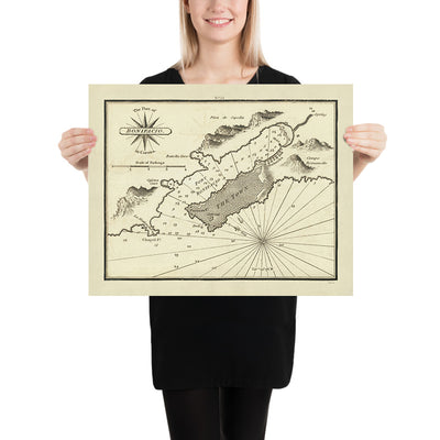Vieux Port de Bonifacio, Corse Carte Nautique par Heather, 1802 : Ville, Profondeurs, Forteresse, Anse Ranella 