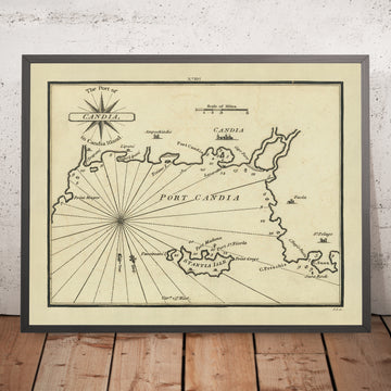 Old Port of Heraklion Nautical Chart by Heather, 1802: Candia, Crete, Suda Bay, Mediterranean