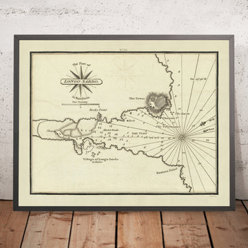 Old Port of Longo Sardo, Sardinia Nautical Chart by Heather, 1802: Tower, Rocky Point, Soundings
