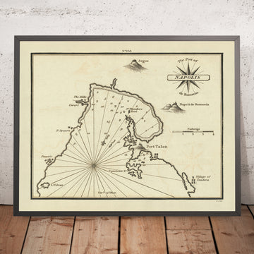 Vieux Port de Napoli de Roumanie, carte nautique de Grèce par Heather, 1802 : Nauplie, golfe Argolique 