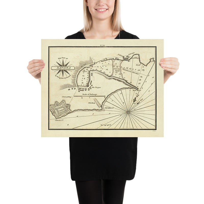 Carta nautica del Vecchio Porto di Savona di Heather, 1802: Porto, Cittadella, Convento 