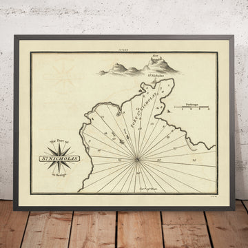 Alter Hafen von St. Nikolaus, Griechenland Nautische Karte von Heather, 1802: Kythira, Festung, Hafen 