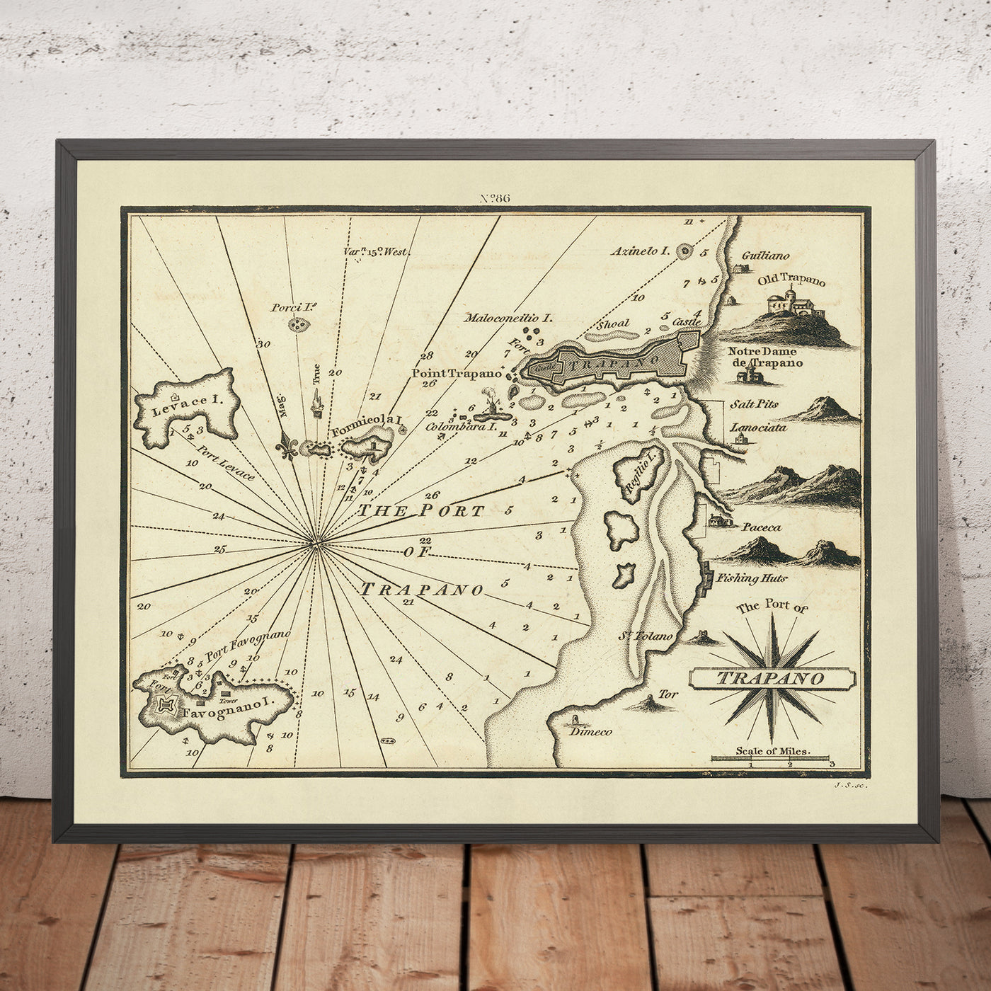 Old Port of Trapani, Sicily Nautical Chart by Heather, 1802: Italy, Fortifications, Salt Pits, Fishing Huts
