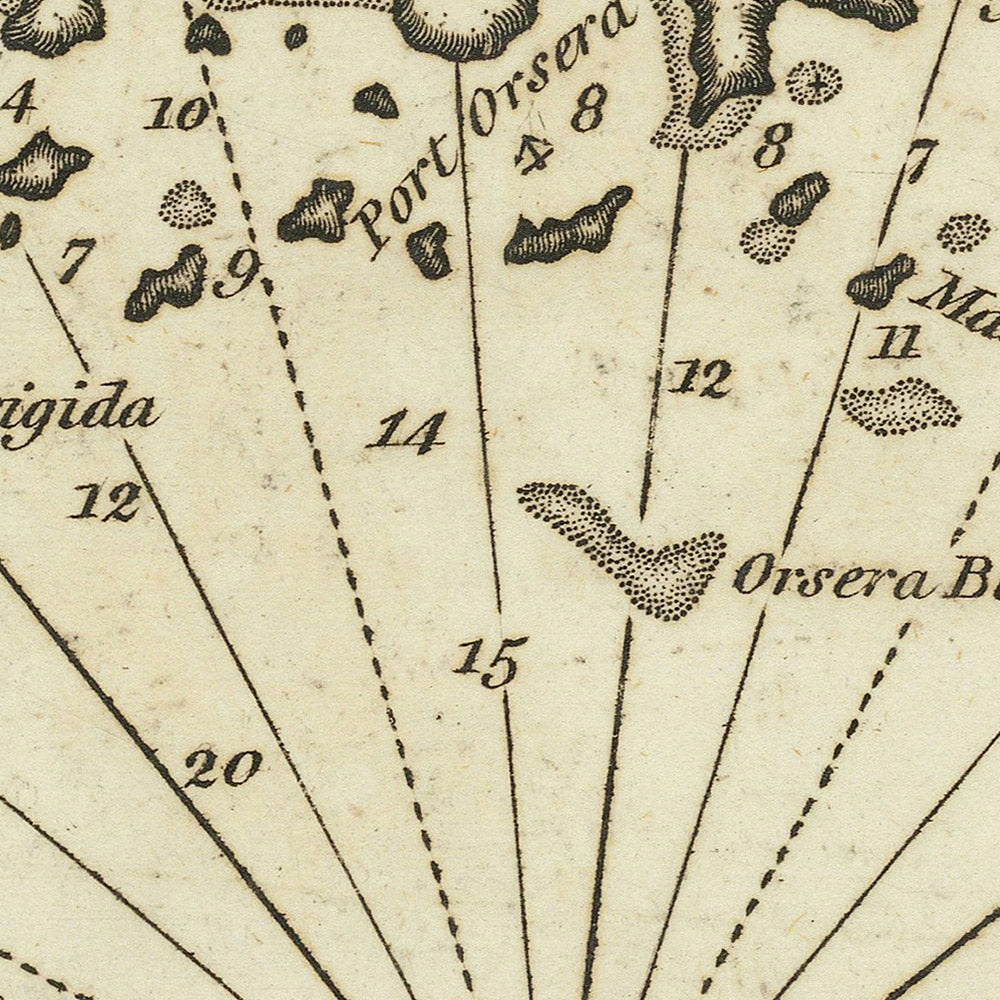 Ancienne carte nautique de la péninsule istrienne par Heather, 1802 : Rovinj, Poreč, Vrsar, Croatie 