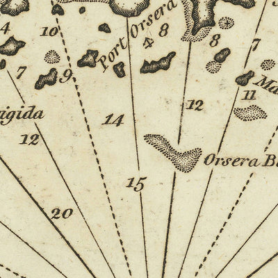 Ancienne carte nautique de la péninsule istrienne par Heather, 1802 : Rovinj, Poreč, Vrsar, Croatie 