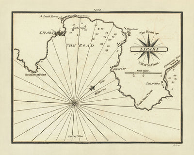 Alte Lipari, Sizilien Seekarte von Heather, 1802: Ankerplätze, Festungen 