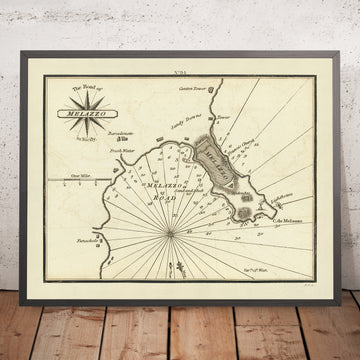 Vecchio Golfo di Melazzo, Sicilia Carta Nautica di Heather, 1802: Fortificazioni, Faro, Correnti 