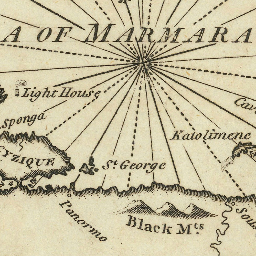 Antigua carta náutica del Mar de Mármara por Heather, 1802: Dardanelos, Bósforo, Estambul, Turquía 