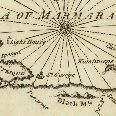 Antigua carta náutica del Mar de Mármara por Heather, 1802: Dardanelos, Bósforo, Estambul, Turquía 