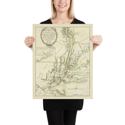 Mapa antiguo de la Batalla de Long Island, 1776: Revolución Americana, desembarco británico 
