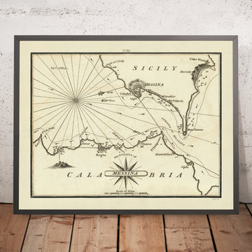 Old Straits of Messina Nautical Chart by Heather, 1802: Sicily, Reggio di Calabria, Fortifications