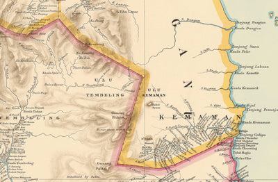 Old Map of the Malay Peninsula in 1898 by Cuylenburg & Stanford - Malaysia, Thailand, Singapore, Johor, Malacca