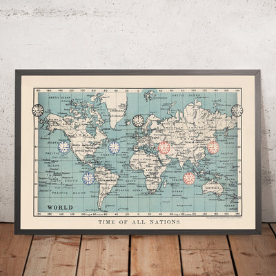 Mapa del mundo de zonas horarias antiguas por AK Johnston, 1906 