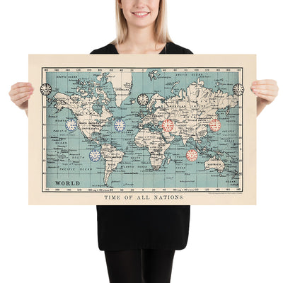 Mapa del mundo de zonas horarias antiguas por AK Johnston, 1906 