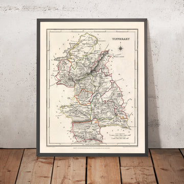 Mapa antiguo del condado de Tipperary por Samuel Lewis, 1844: Clonmel, Nenagh, Thurles, Cashel, Cahir