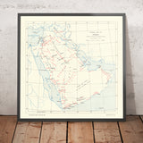 Mappa delle antiche tribù dell'Arabia, 1916: tribù degli Emirati Arabi Uniti, irachene e saudite, città, rivolta araba, mappa di guerra dell'ammiragliato della prima guerra mondiale 