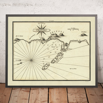 Antica Carta Nautica di Tripoli di Heather, 1802: Libano, Siria, Dettagli Costieri, Fortezze 