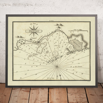 Puerto Viejo de Trípoli, Libia Carta Náutica por Heather, 1802: Berbería, Fuerte Inglés, Muelle 