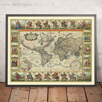 Rara "Mapa Mundial de los Doce Césares" de Visscher, 1652: Islas míticas, Julio, Augusto, Tiberio, Calígula, etc. 