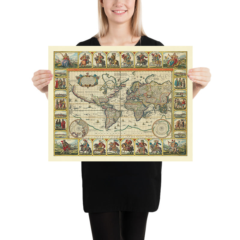 Rara "Mapa Mundial de los Doce Césares" de Visscher, 1652: Islas míticas, Julio, Augusto, Tiberio, Calígula, etc. 