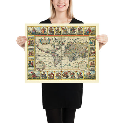 Rara "Mapa Mundial de los Doce Césares" de Visscher, 1652: Islas míticas, Julio, Augusto, Tiberio, Calígula, etc. 