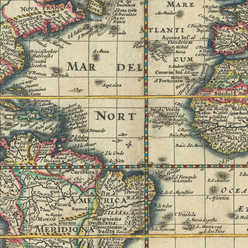 Rara "Mapa Mundial de los Doce Césares" de Visscher, 1652: Islas míticas, Julio, Augusto, Tiberio, Calígula, etc. 