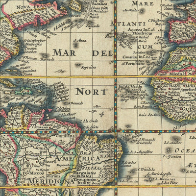 Rara "Mapa Mundial de los Doce Césares" de Visscher, 1652: Islas míticas, Julio, Augusto, Tiberio, Calígula, etc. 