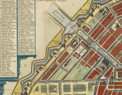 Old Map of Amsterdam in 1766 by Frederik Willem Greebe - The Amstel, The Oude Church, Nieuwevaart, Royal Palace, Lastage