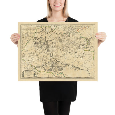 Antiguo mapa de Ucrania de Sanson, 1665: Kiev, río Dnieper, Chernihiv, Poltava, bosques