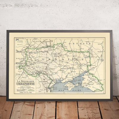 Rara primera mapa de la República de Ucrania, 1919: Conferencia de Paz de París, RPU, Crimea, Kuban 