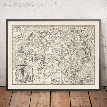 Old Monochrome Map of Ulster, Northern Ireland in 1611 by John Speed - Belfast, Derry (not Londonderry), County Antrim & Down