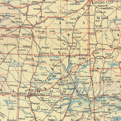 Mapa antiguo del centro de EE. UU., 1967: Chicago, Nueva Orleans, Montañas Rocosas, Río Misisipi 