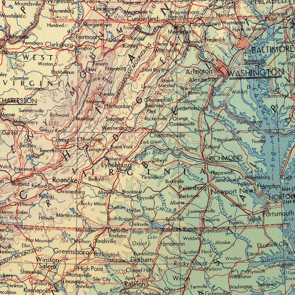 Old Map of Eastern United States, 1967: New York, Chicago, Washington D.C., Great Lakes, Mississippi River