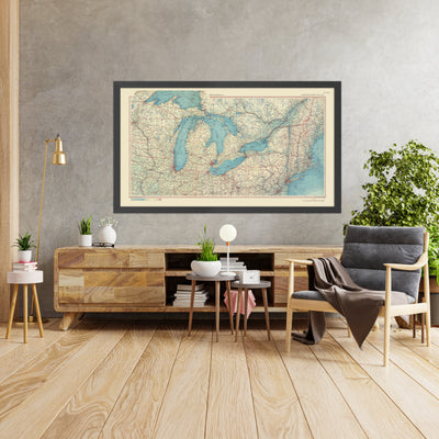 Old Map of the Great Lakes, 1967: Lake Michigan, Lake Huron, Lake Ontario, Lake Erie and Superior.
