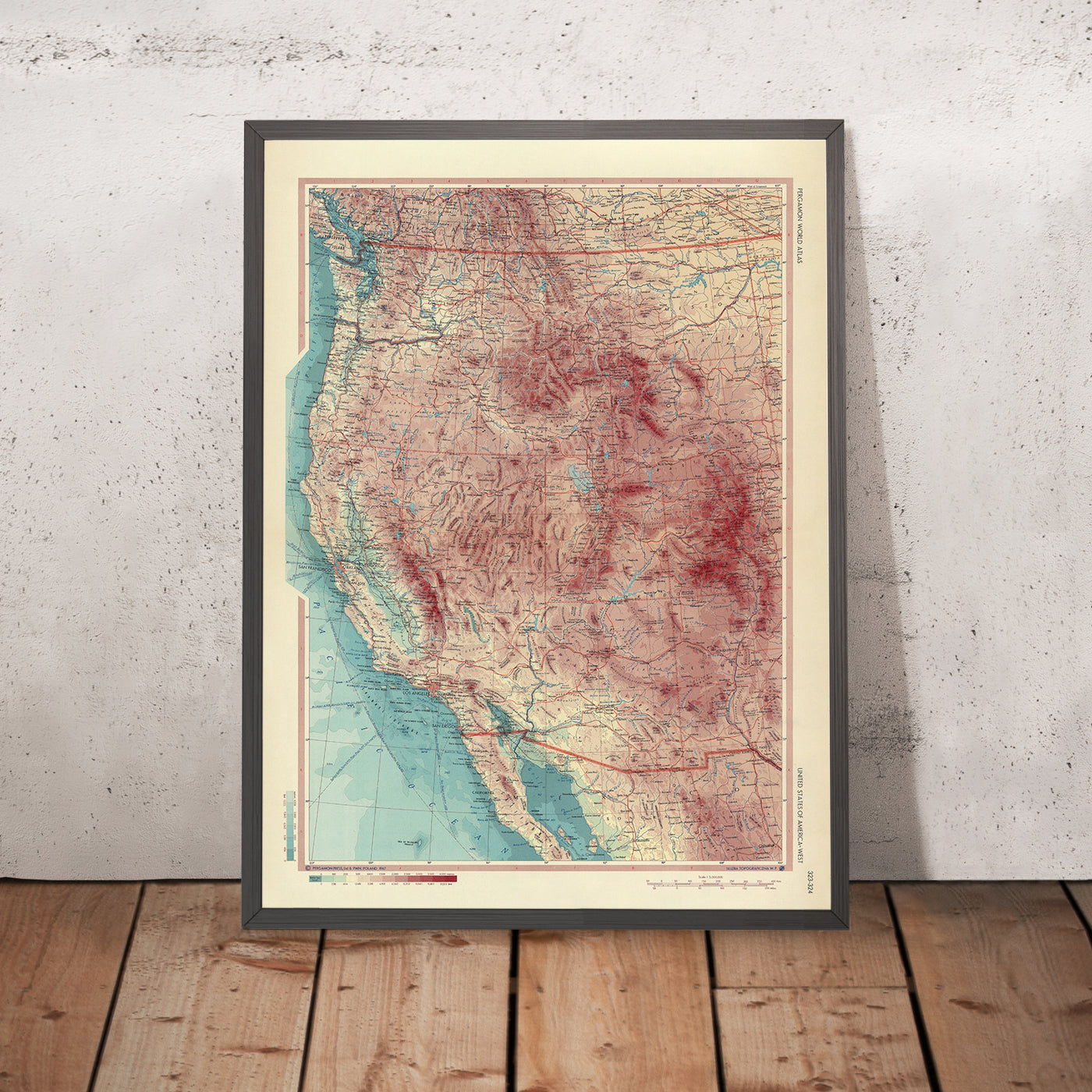 Alte Karte der westlichen Vereinigten Staaten, 1967: Los Angeles, San Francisco, Yosemite, Grand Canyon, Rocky Mountains 