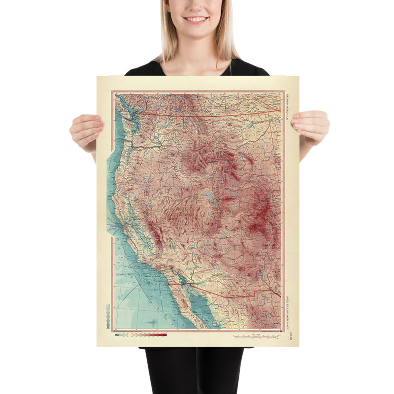 Alte Karte der westlichen Vereinigten Staaten, 1967: Los Angeles, San Francisco, Yosemite, Grand Canyon, Rocky Mountains 