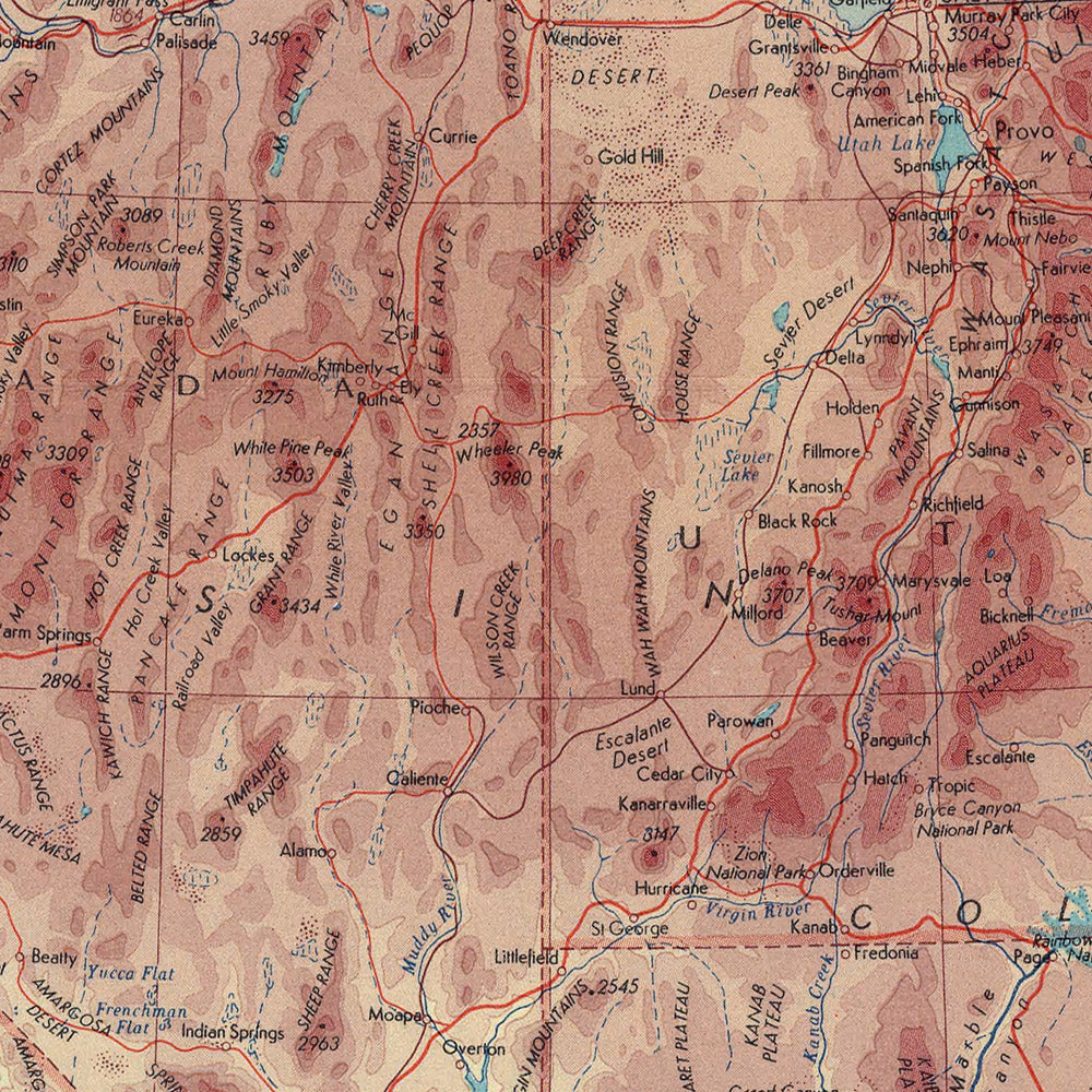 Alte Karte der westlichen Vereinigten Staaten, 1967: Los Angeles, San Francisco, Yosemite, Grand Canyon, Rocky Mountains 