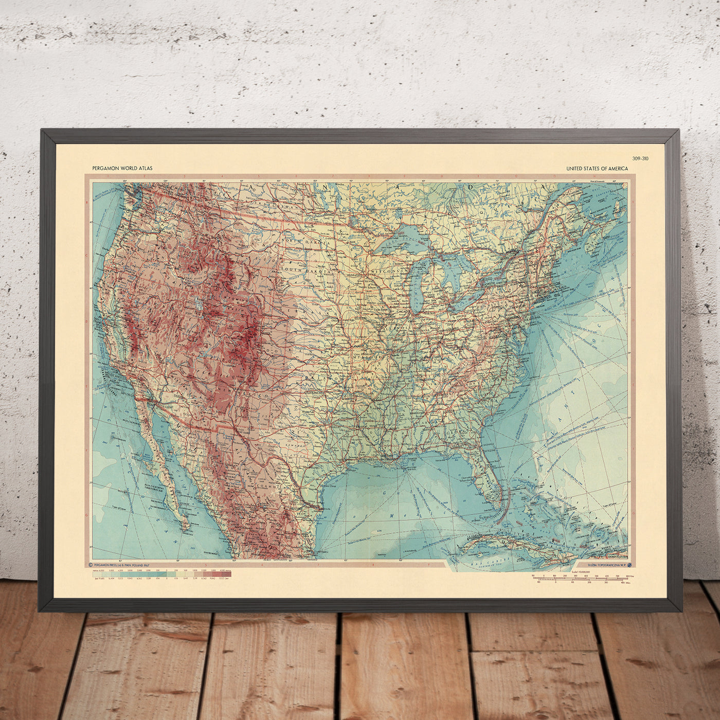 Old Map of United States of America, 1967: Canadian & Mexican Borders, Cuba, Newfoundland, Nova Scotia