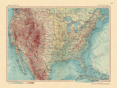 Old Map of United States of America, 1967: Canadian & Mexican Borders, Cuba, Newfoundland, Nova Scotia