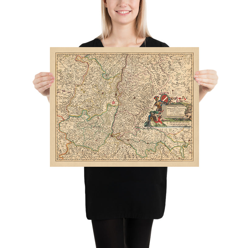 Old Map of Upper Alsace, Breisgau & Sundgau by Visscher, 1690: Basel, Freiburg im Breisgau, Colmar, Mulhouse, Jurapark Aargau