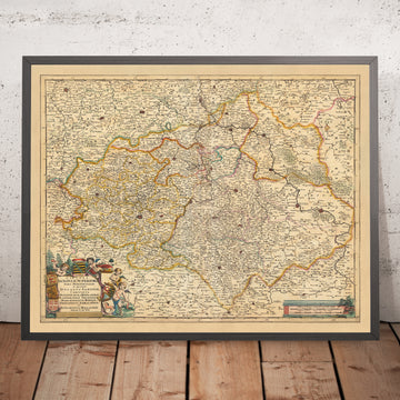 Mapa antiguo de Alta Sajonia por Visscher, 1690: Leipzig, Dresde, Magdeburgo, Halle (Saale), Erfurt