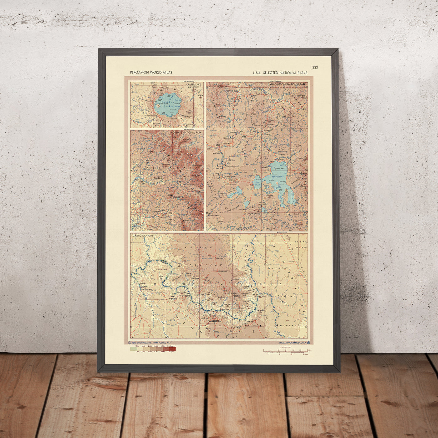 Alte Karte der Nationalparks der USA, 1967: Yellowstone, Grand Canyon, Yosemite, Crater Lake 
