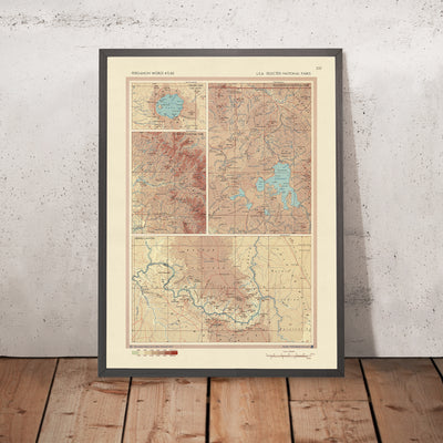 Alte Karte der Nationalparks der USA, 1967: Yellowstone, Grand Canyon, Yosemite, Crater Lake 